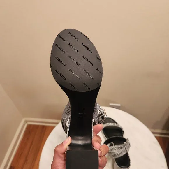 Balenciaga Leather Printed Glitter Sandals - Picture 4 of 5